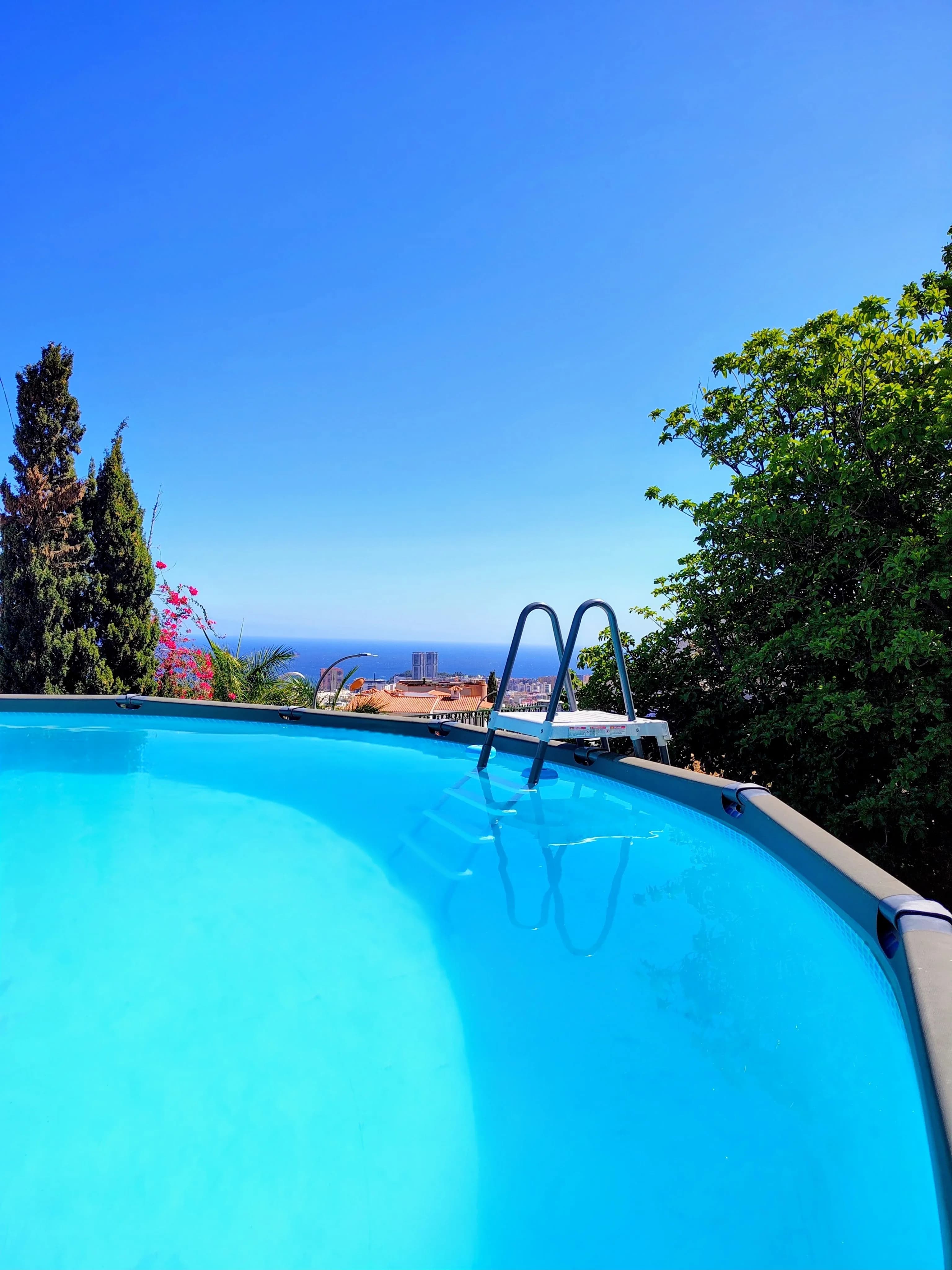 Vertical view of the Blue Paradise pool and surrounding terrace.